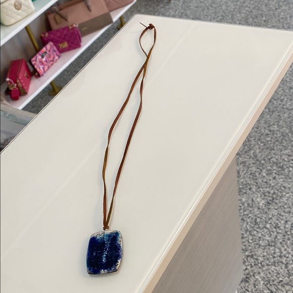 Blue Pendant Necklace with Brown Cord - Picture 2 of 6